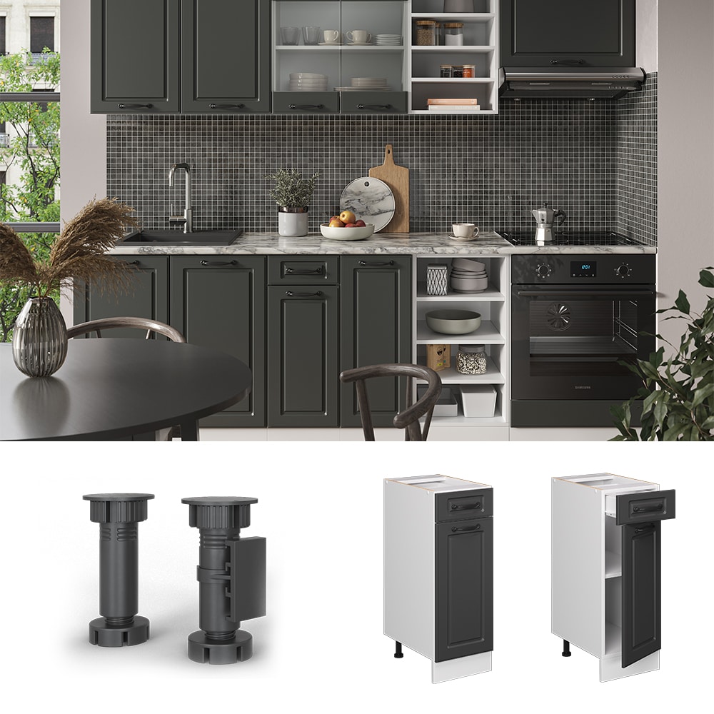 Vicco Schubunterschrank K&uuml;chenschrank K&uuml;chenzeile R-Line Landhaus 30 cm Wei&szlig; Anthrazit T&uuml;r Schublade 