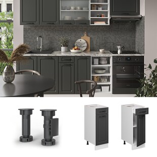 Vicco Schubunterschrank Küchenschrank Küchenzeile R-Line Landhaus 30 cm Weiß Anthrazit Tür Schublade 