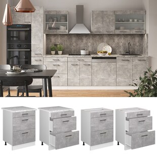 Vicco Schubladenunterschrank Küchenschrank Küchenzeile R-Line 60 cm Weiß Beton Schublade 