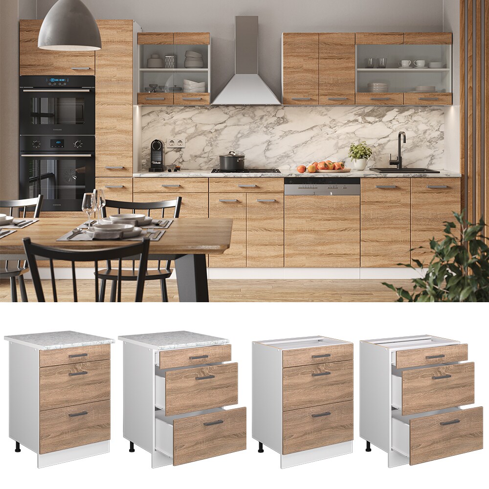 Vicco Schubladenunterschrank K&uuml;chenschrank K&uuml;chenzeile R-Line 60 cm Wei&szlig; Sonoma Schublade 