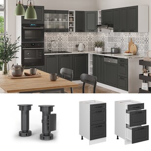 Vicco Schubladenunterschrank Küchenschrank Küchenzeile R-Line Landhaus 40 cm Weiß Anthrazit Schublade 