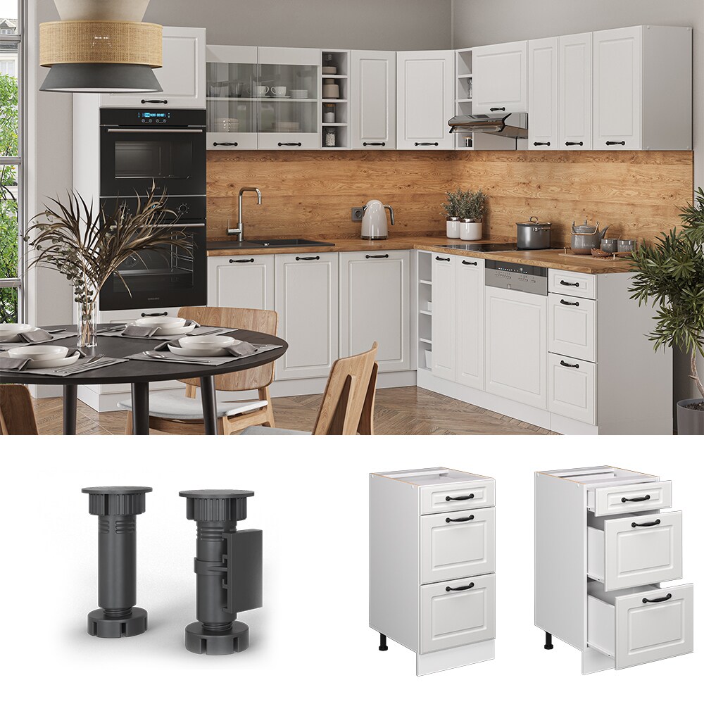 Vicco Schubladenunterschrank K&uuml;chenschrank K&uuml;chenzeile R-Line Landhaus 40 cm Wei&szlig; Schublade 