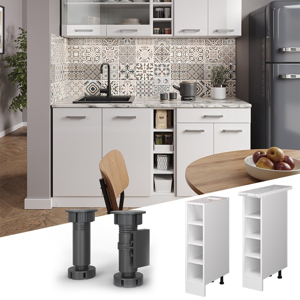 Vicco Regalunterschrank K&uuml;chenschrank K&uuml;chenzeile R-Line 20 cm Wei&szlig; F&auml;cher Arbeitsplatte 