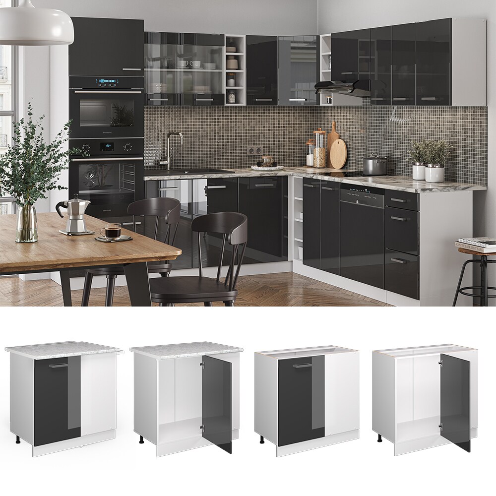 Vicco Eckunterschrank K&uuml;chenschrank K&uuml;chenzeile R-Line 86 cm Wei&szlig; Anthrazit T&uuml;r Hochglanz 