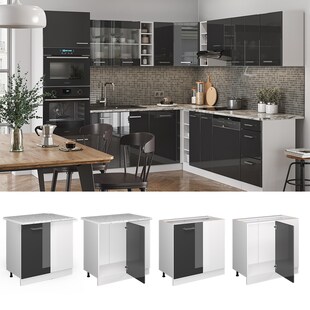 Vicco Eckunterschrank Küchenschrank Küchenzeile R-Line 86 cm Weiß Anthrazit Tür Hochglanz 