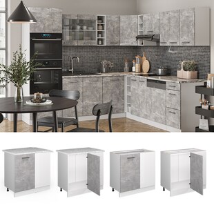 Vicco Eckunterschrank Küchenschrank Küchenzeile R-Line 86 cm Weiß Beton Tür Arbeitsplatte 