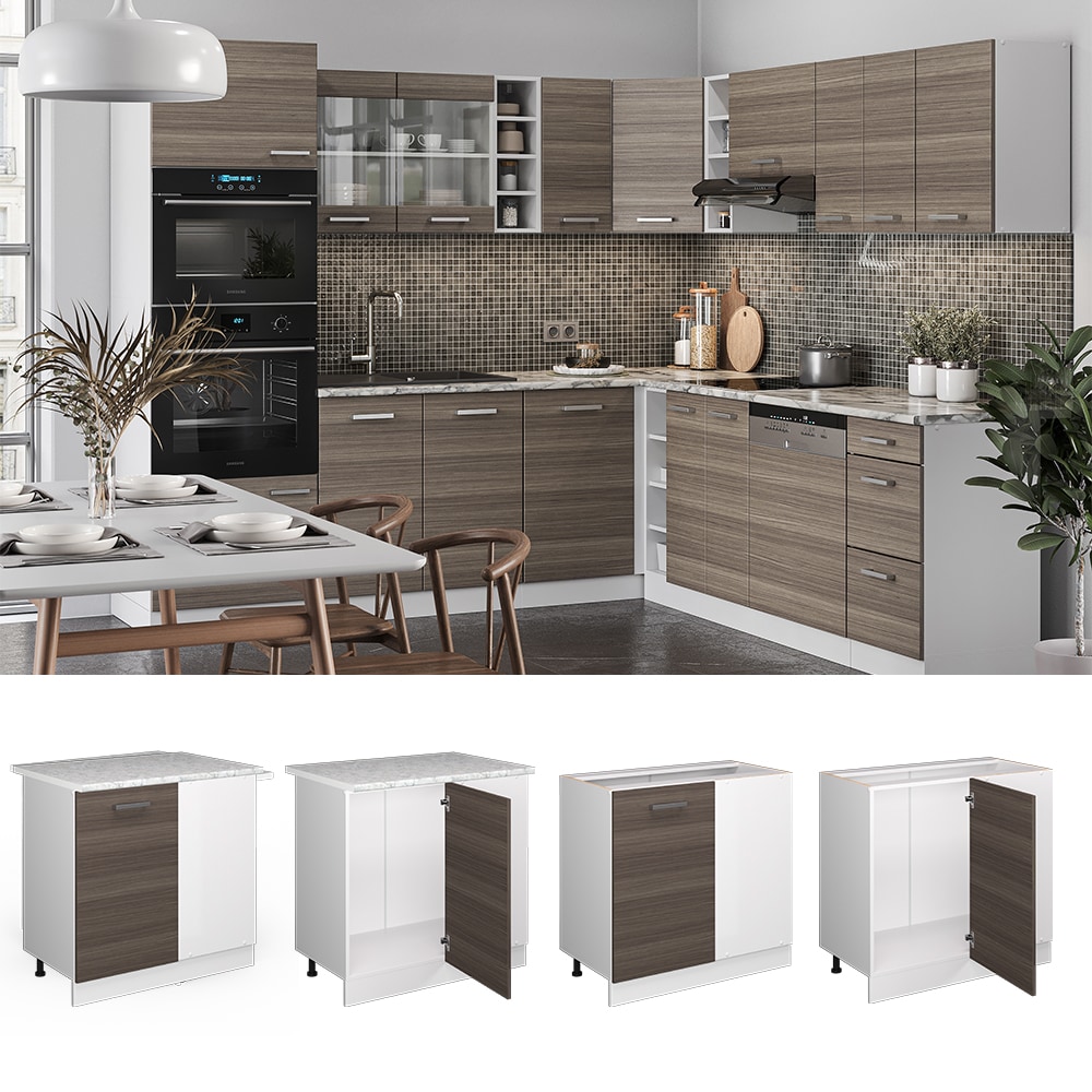 Vicco Eckunterschrank K&uuml;chenschrank K&uuml;chenzeile R-Line 86 cm Wei&szlig; Edelgrau T&uuml;r Arbeitsplatte 