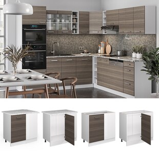 Vicco Eckunterschrank Küchenschrank Küchenzeile R-Line 86 cm Weiß Edelgrau Tür Arbeitsplatte 