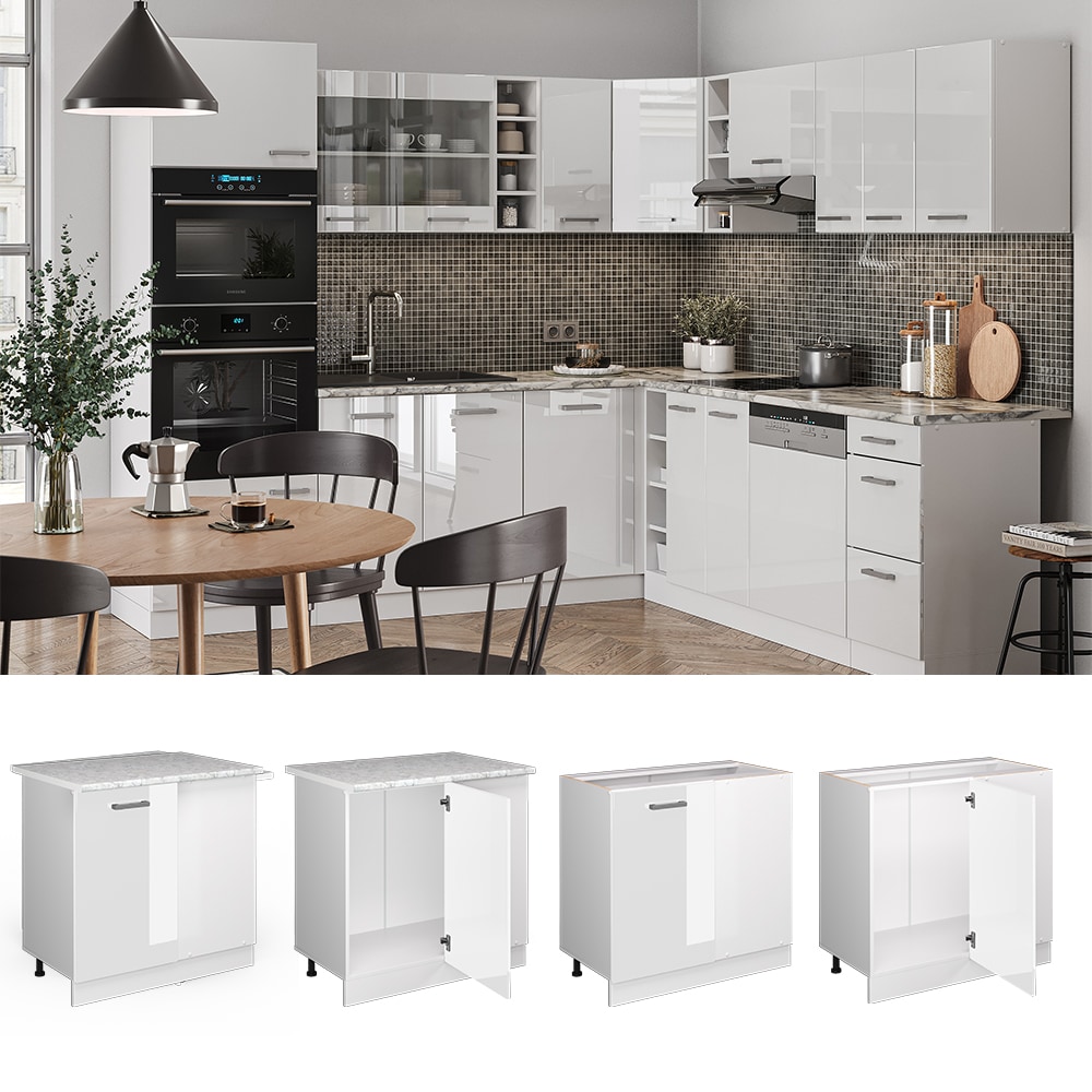 Vicco Eckunterschrank K&uuml;chenschrank K&uuml;chenzeile R-Line 86 cm Wei&szlig; T&uuml;r Hochglanz 