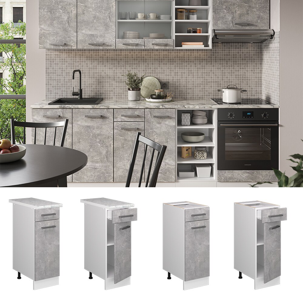 Vicco Apothekerunterschrank K&uuml;chenschrank K&uuml;chenzeile R-Line 30 cm Wei&szlig; Beton Arbeitsplatte 