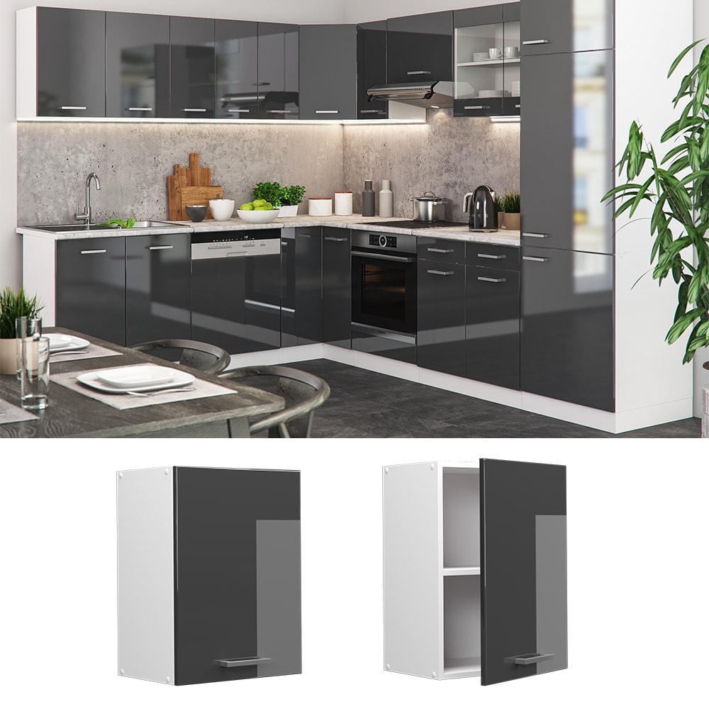 Vicco H&auml;ngeschrank K&uuml;chenschrank K&uuml;chenzeile R-Line 45 cm Wei&szlig; Anthrazit T&uuml;r F&auml;cher Hochglanz 