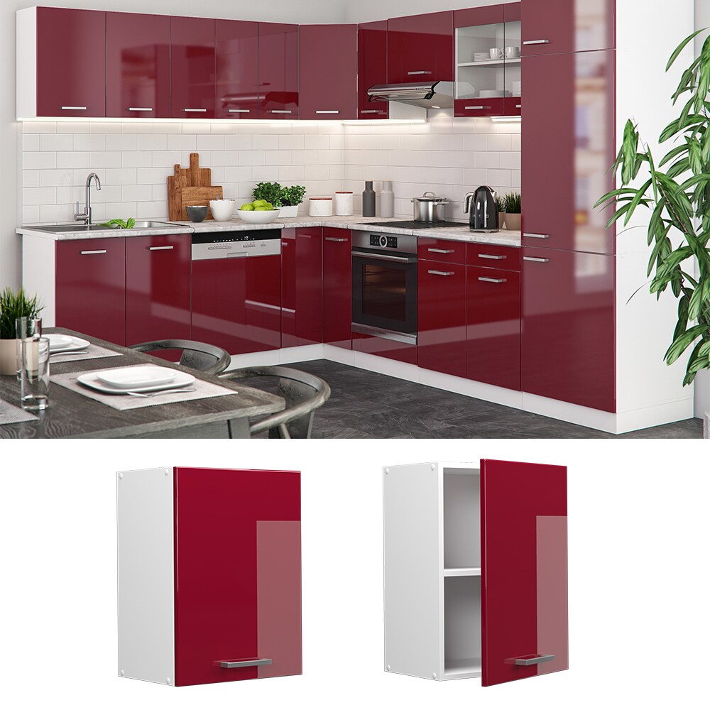 Vicco H&auml;ngeschrank K&uuml;chenschrank K&uuml;chenzeile R-Line 45 cm Wei&szlig; Bordeaux T&uuml;r F&auml;cher Hochglanz 