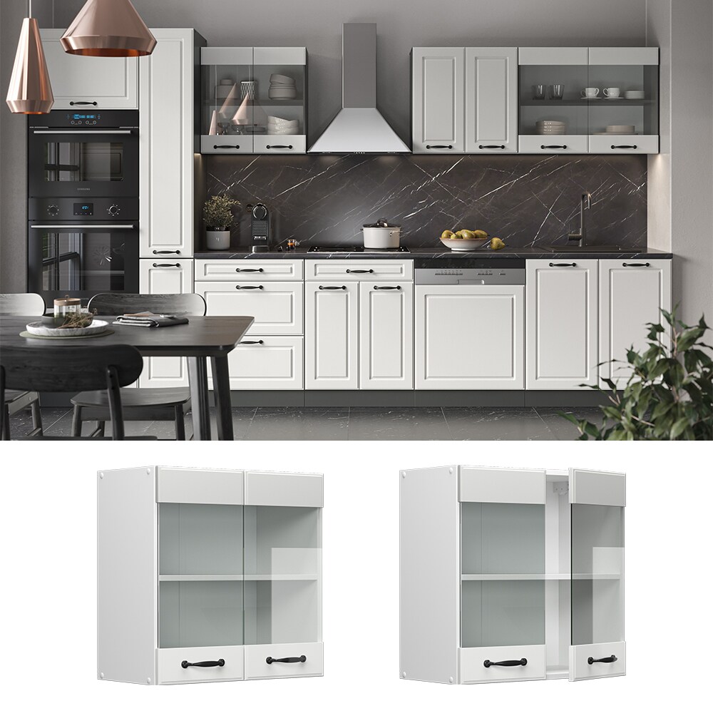 Vicco H&auml;ngeglasschrank K&uuml;chenschrank K&uuml;chenzeile R-Line Landhaus 60 cm Wei&szlig; T&uuml;r F&auml;cher 