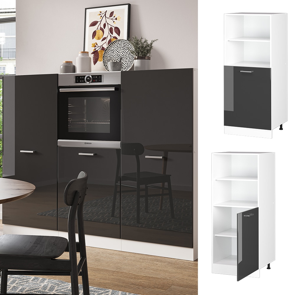 Vicco Backofenumbauschrank K&uuml;chenschrank K&uuml;chenzeile R-Line 60 cm Wei&szlig; Anthrazit kleine T&uuml;r Hochglanz 