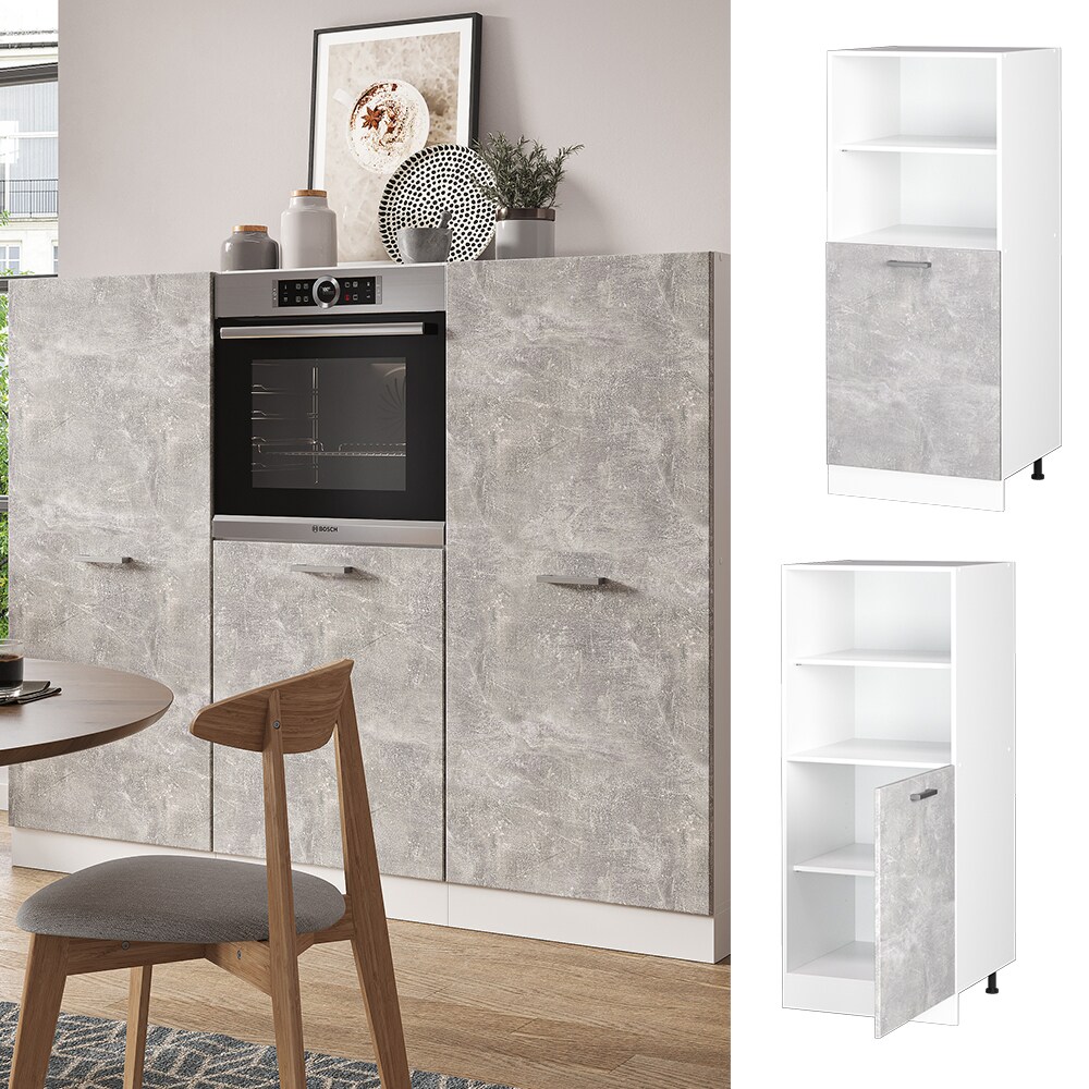 Vicco Backofenumbauschrank K&uuml;chenschrank K&uuml;chenzeile R-Line 60 cm Wei&szlig; Beton kleine T&uuml;r 