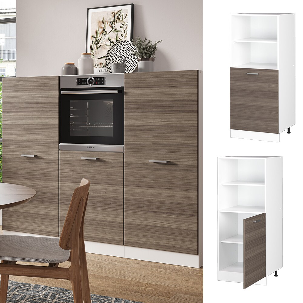 Vicco Backofenumbauschrank K&uuml;chenschrank K&uuml;chenzeile R-Line 60 cm Wei&szlig; Edelgrau kleine T&uuml;r 