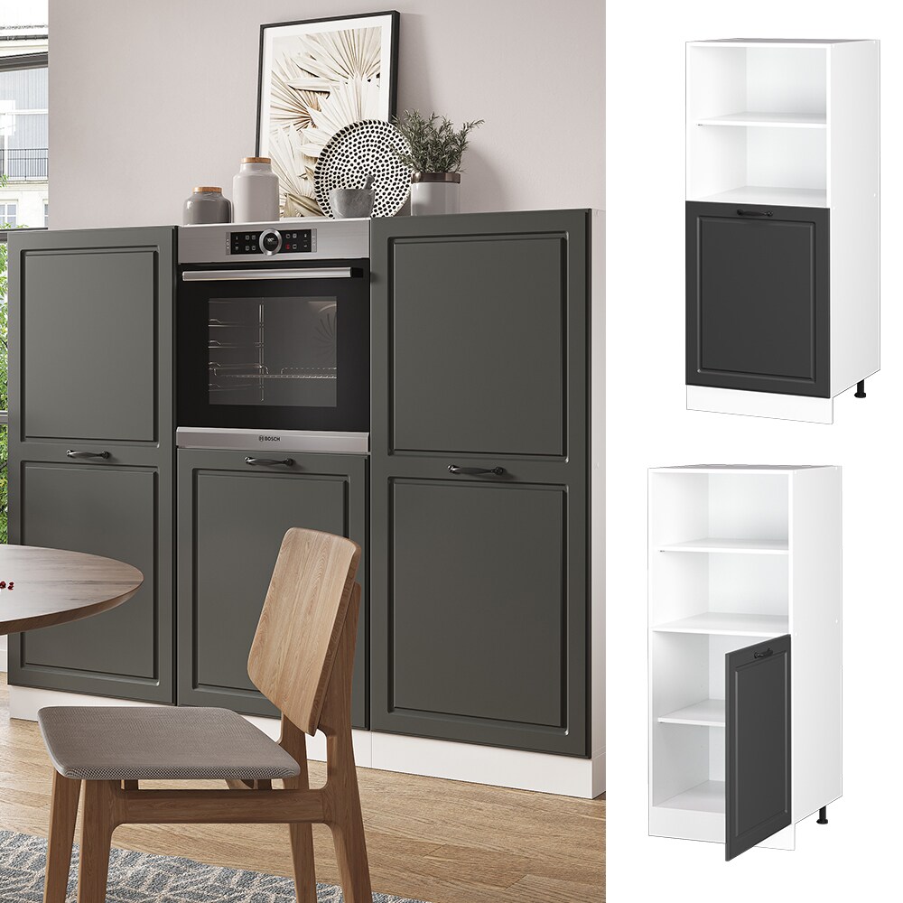 Vicco Backofenumbauschrank K&uuml;chenschrank K&uuml;chenzeile R-Line Landhaus 60 cm Wei&szlig; Anthrazit kleine T&uuml;r 