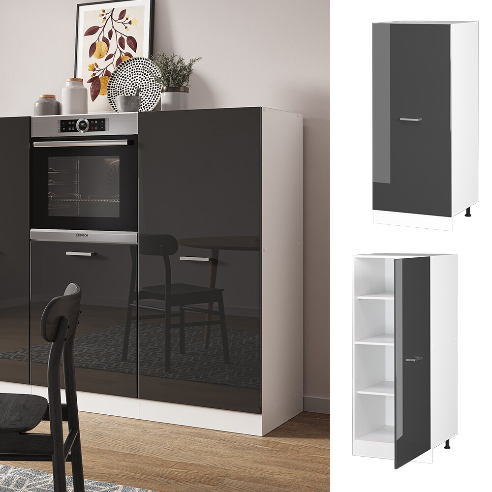 Vicco Backofenumbauschrank K&uuml;chenschrank K&uuml;chenzeile R-Line 60 cm Wei&szlig; Anthrazit gro&szlig;e T&uuml;r Hochglanz 
