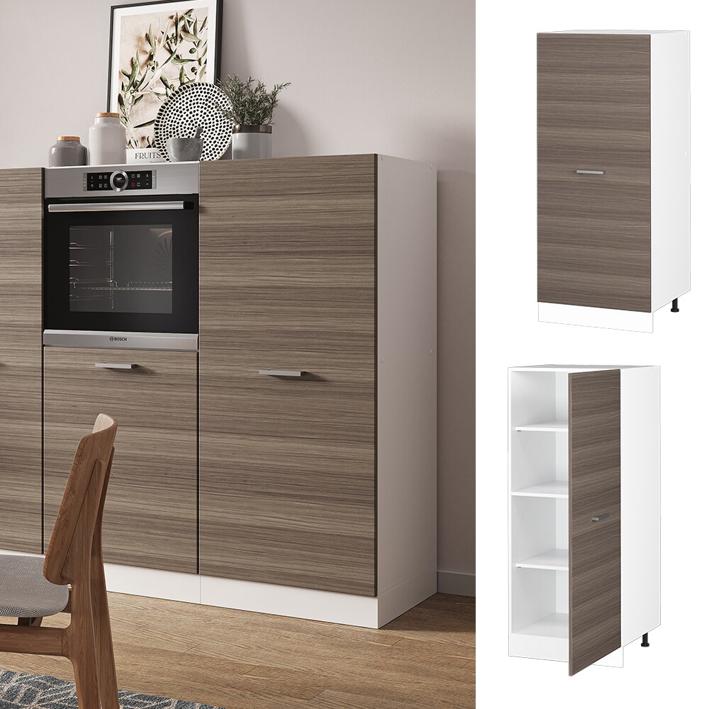Vicco Backofenumbauschrank K&uuml;chenschrank K&uuml;chenzeile R-Line 60 cm Wei&szlig; Edelgrau gro&szlig;e T&uuml;r 