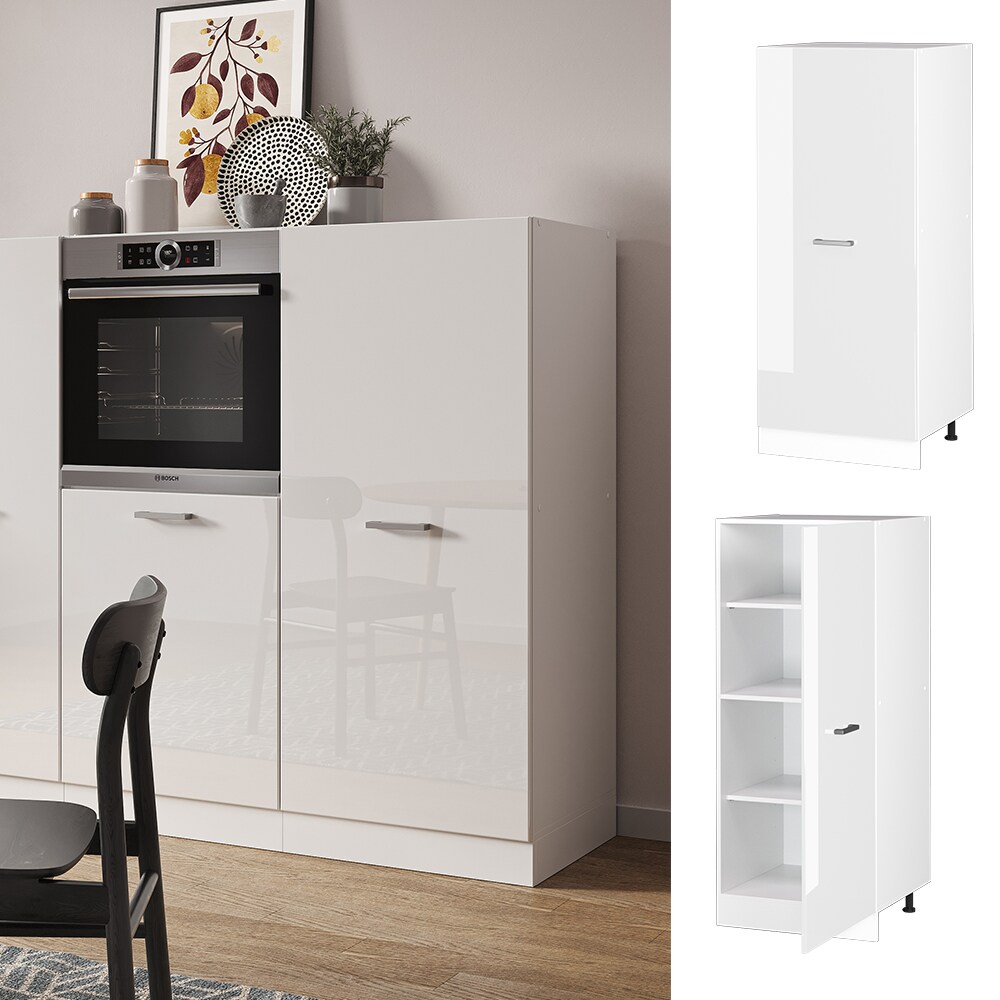 Vicco Backofenumbauschrank K&uuml;chenschrank K&uuml;chenzeile R-Line 60 cm Wei&szlig; gro&szlig;e T&uuml;r Hochglanz 