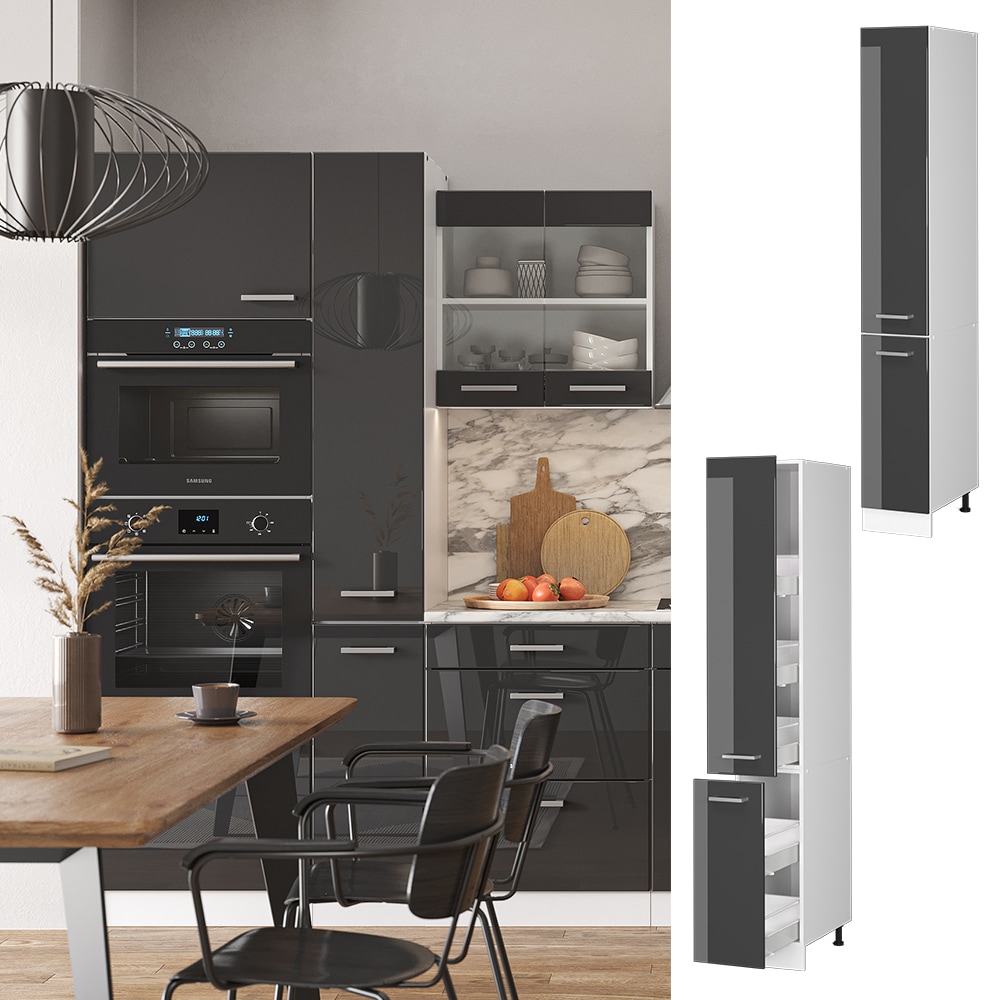 Vicco Apothekerhochschrank K&uuml;chenschrank K&uuml;chenzeile R-Line 30 cm Wei&szlig; Anthrazit Hochglanz 