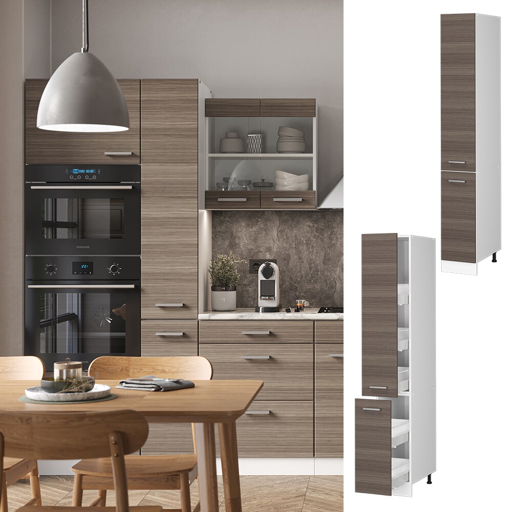 Vicco Apothekerhochschrank K&uuml;chenschrank K&uuml;chenzeile R-Line 30 cm Wei&szlig; Edelgrau 