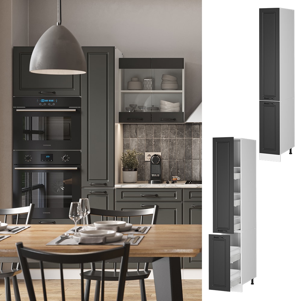 Vicco Apothekerhochschrank K&uuml;chenschrank K&uuml;chenzeile R-Line Landhaus 30 cm Wei&szlig; Anthrazit 