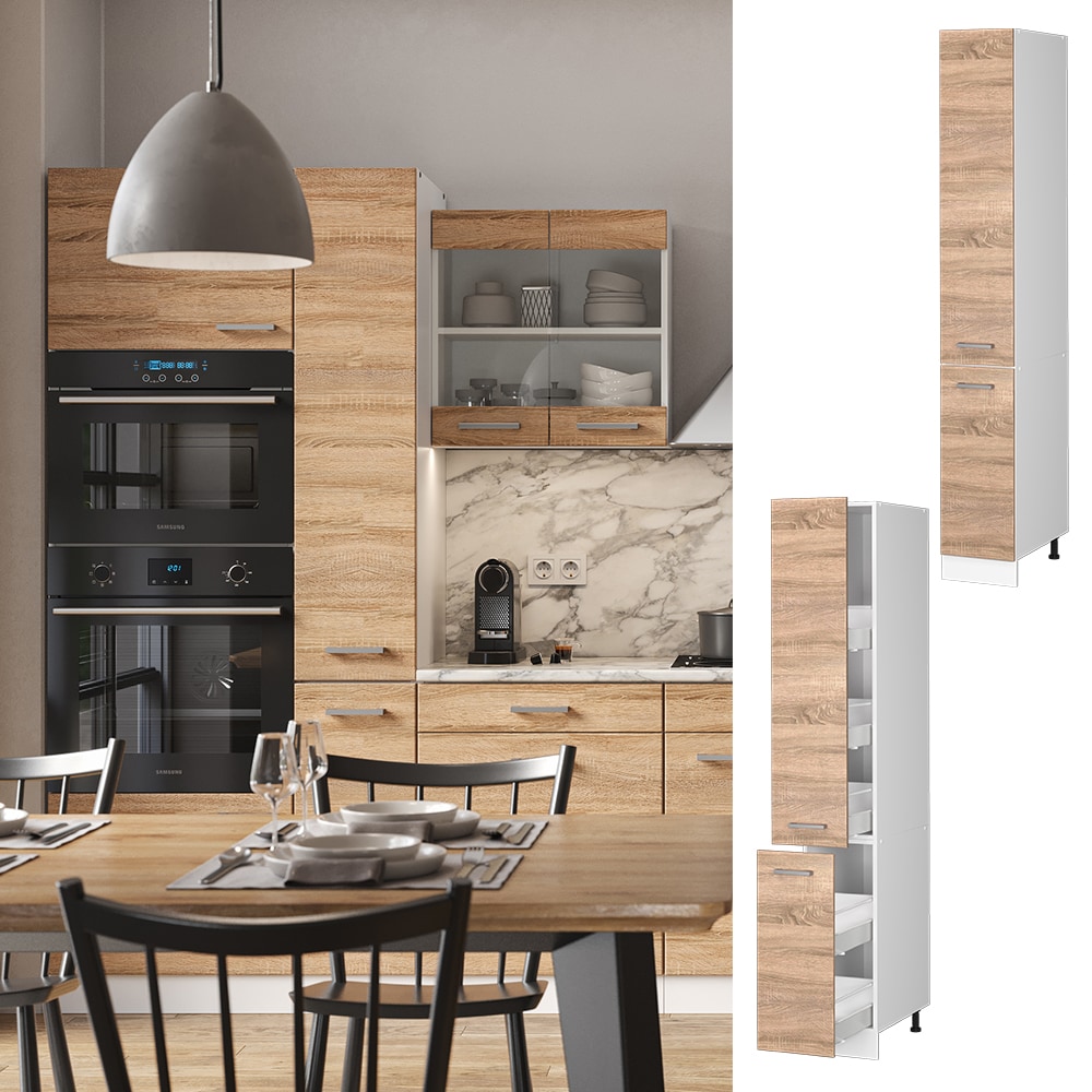 Vicco Apothekerhochschrank K&uuml;chenschrank K&uuml;chenzeile R-Line 30 cm Wei&szlig; Sonoma 