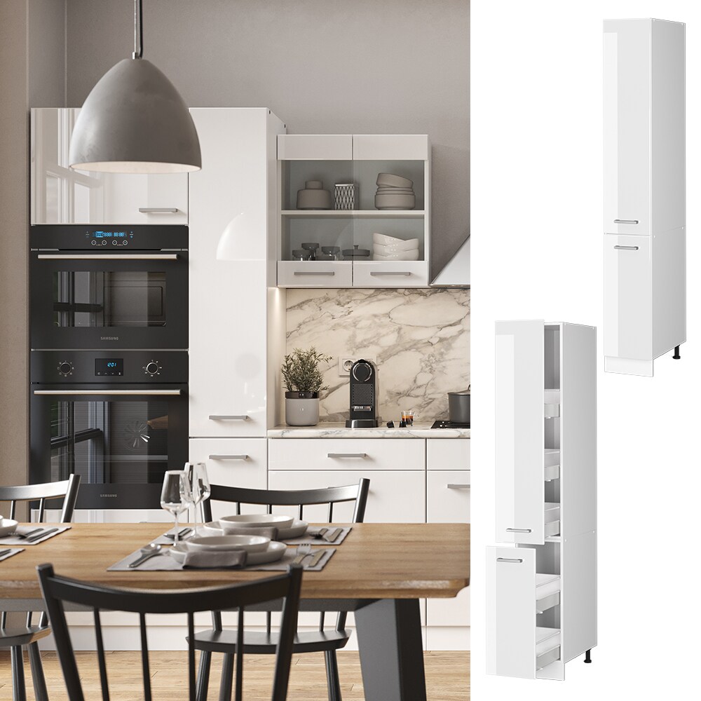 Vicco Apothekerhochschrank K&uuml;chenschrank K&uuml;chenzeile R-Line 30 cm Wei&szlig; Hochglanz 