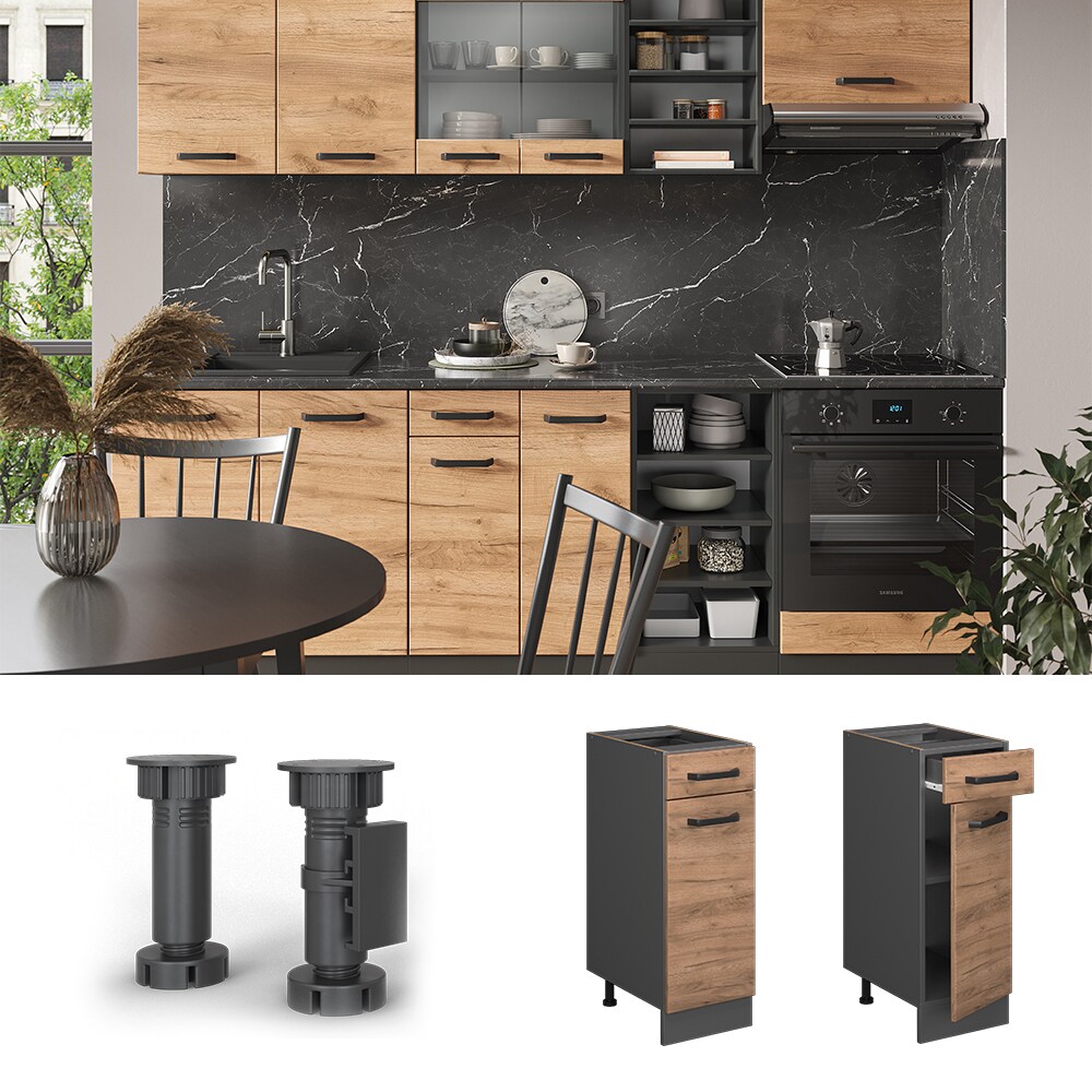 Vicco Schubunterschrank K&uuml;chenschrank K&uuml;chenzeile R-Line 30 cm Anthrazit Eiche T&uuml;r Schublade 