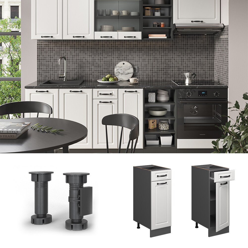 Vicco Schubunterschrank K&uuml;chenschrank K&uuml;chenzeile R-Line Landhaus 30 cm Anthrazit Wei&szlig; T&uuml;r Schublade 