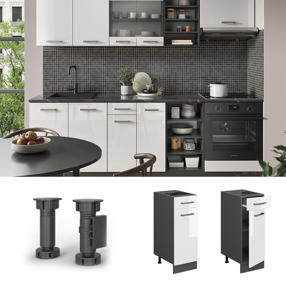 Vicco Schubunterschrank K&uuml;chenschrank K&uuml;chenzeile R-Line 30 cm Anthrazit Wei&szlig; T&uuml;r Schublade 