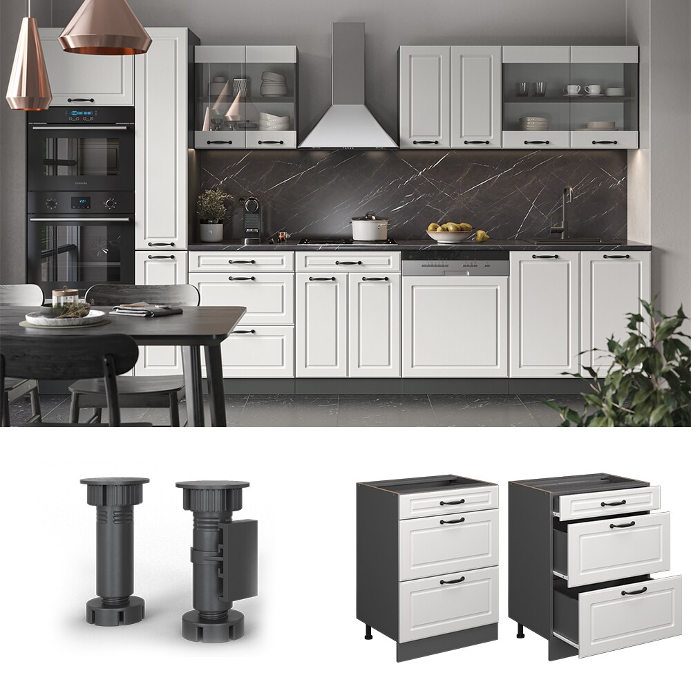 Vicco Schubladenunterschrank K&uuml;chenschrank K&uuml;chenzeile R-Line Landhaus 60 cm Anthrazit Wei&szlig; Schublade 