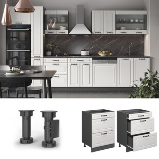 Vicco Schubladenunterschrank Küchenschrank Küchenzeile R-Line Landhaus 60 cm Anthrazit Weiß Schublade 