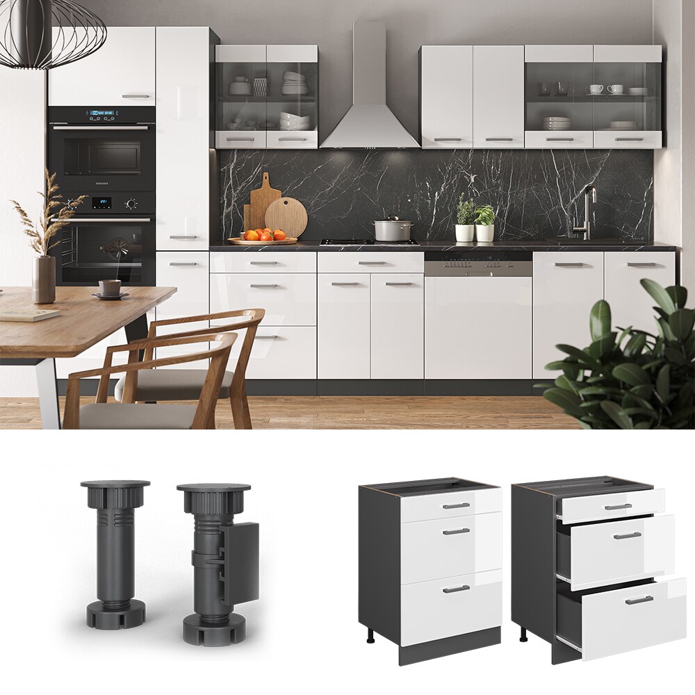 Vicco Schubladenunterschrank K&uuml;chenschrank K&uuml;chenzeile R-Line 60 cm Anthrazit Wei&szlig; Schublade 