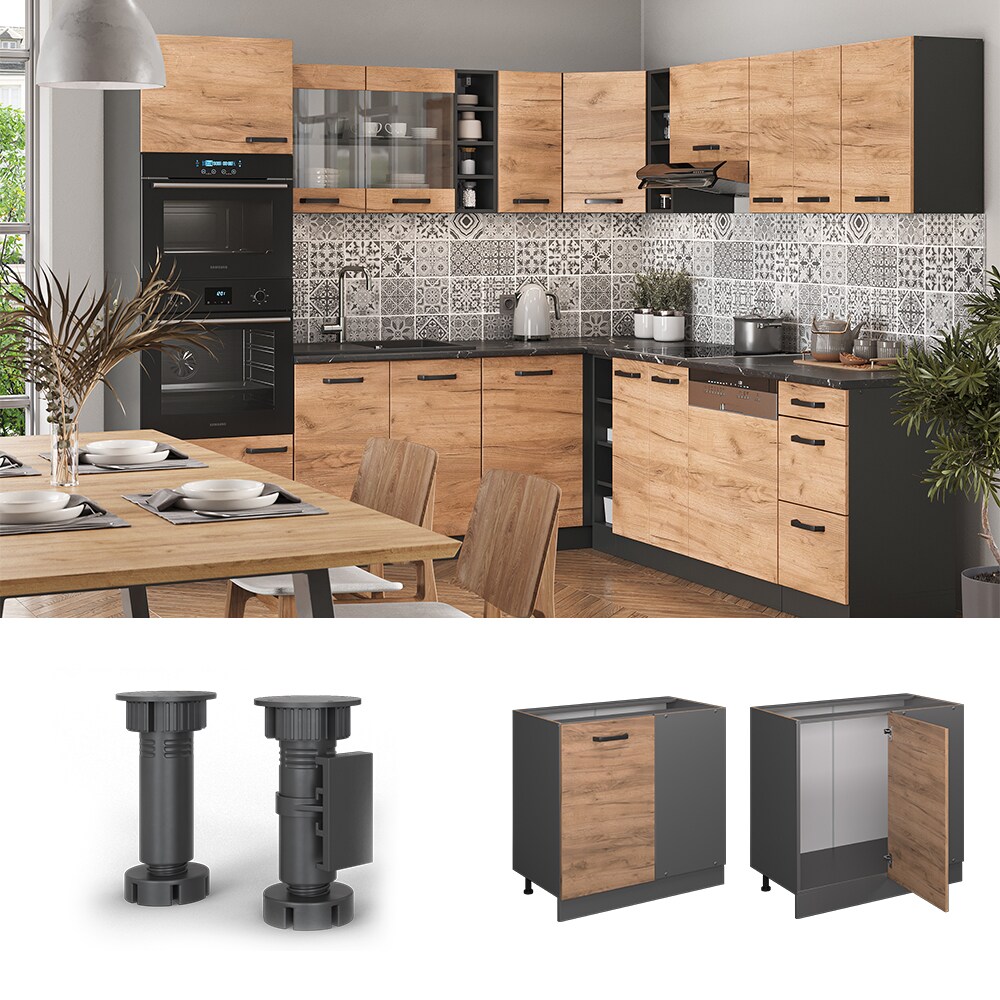 Vicco Eckunterschrank K&uuml;chenschrank K&uuml;chenzeile R-Line 86 cm Anthrazit Eiche T&uuml;r 