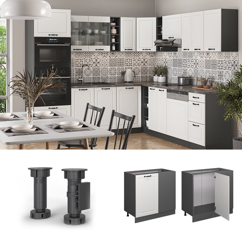 Vicco Eckunterschrank K&uuml;chenschrank K&uuml;chenzeile R-Line Landhaus 86 cm Anthrazit Wei&szlig; T&uuml;r 