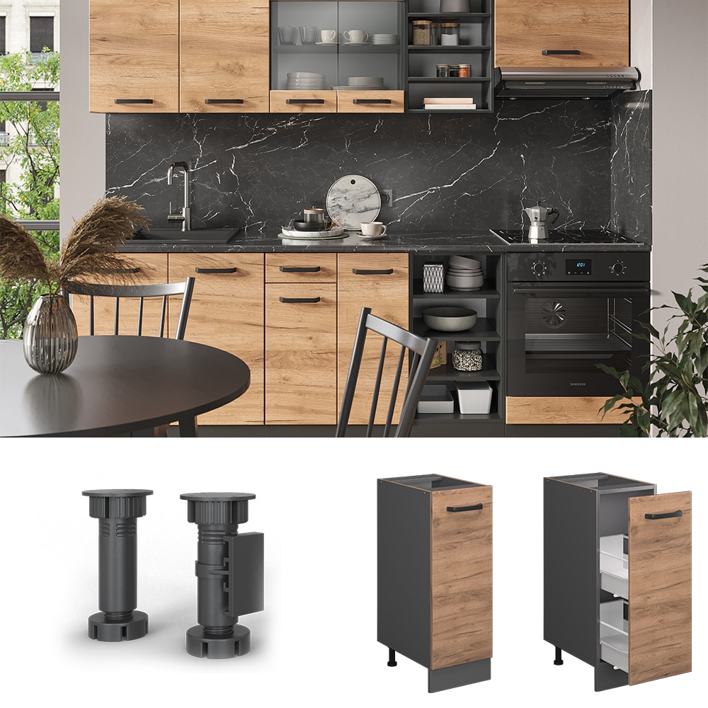 Vicco Apothekerunterschrank K&uuml;chenschrank K&uuml;chenzeile R-Line 30 cm Anthrazit Eiche 