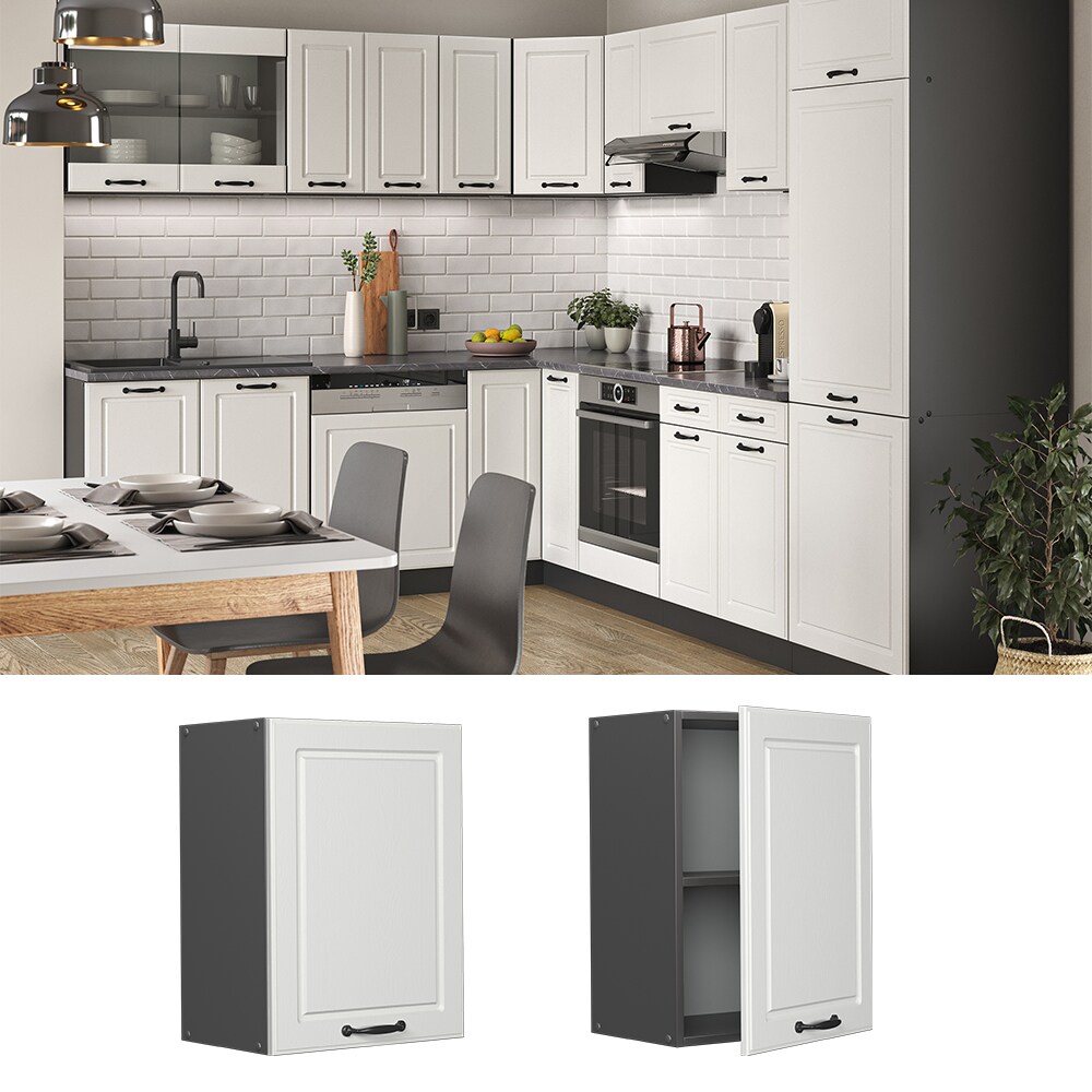 Vicco H&auml;ngeschrank K&uuml;chenschrank K&uuml;chenzeile R-Line Landhaus 45 cm Anthrazit Wei&szlig; T&uuml;r F&auml;cher 