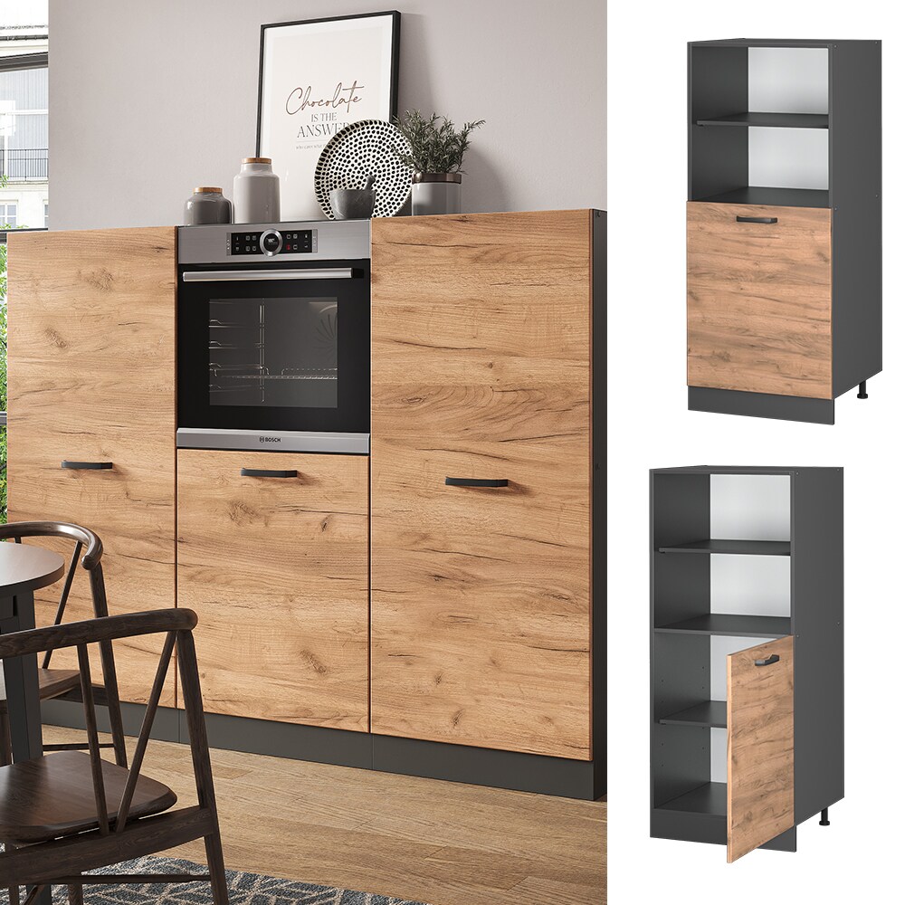Vicco Backofenumbauschrank K&uuml;chenschrank K&uuml;chenzeile R-Line 60 cm Anthrazit Eiche kleine T&uuml;r 