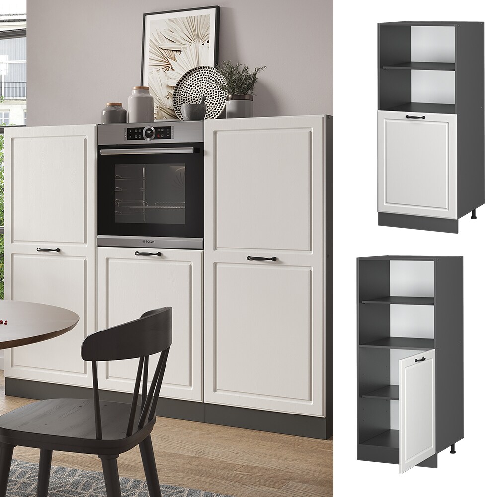 Vicco Backofenumbauschrank K&uuml;chenschrank K&uuml;chenzeile R-Line Landhaus 60 cm Anthrazit Wei&szlig; kleine T&uuml;r 