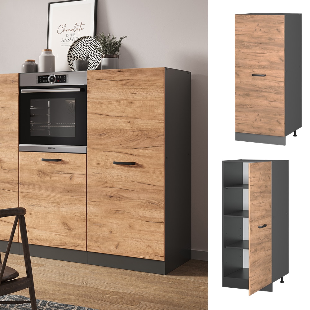 Vicco Backofenumbauschrank K&uuml;chenschrank K&uuml;chenzeile R-Line 60 cm Anthrazit Eiche gro&szlig;e T&uuml;r 