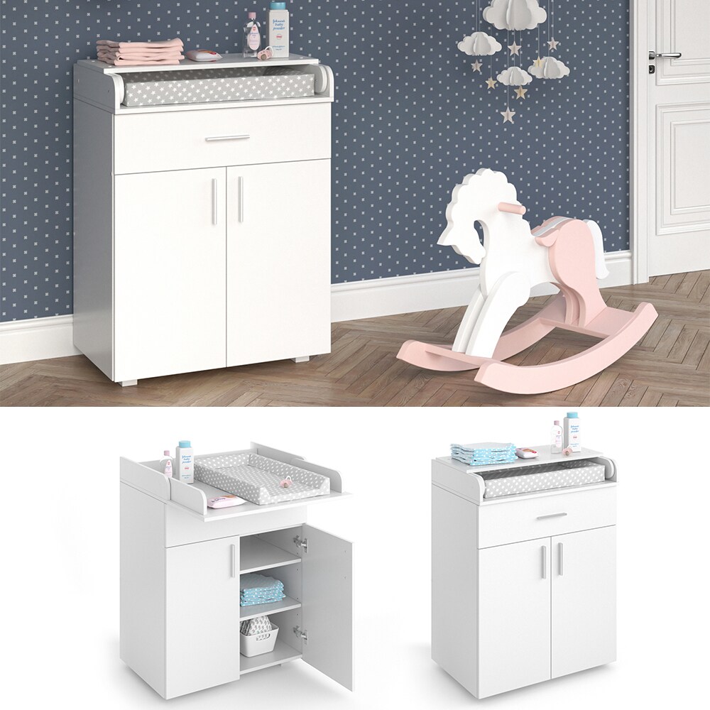 Vicco Wickeltisch Wickelkommode Wickelschrank Lena Wei&szlig; Wickelaufsatz Schublade 