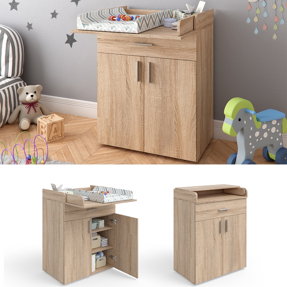 Vicco Wickeltisch Wickelkommode Wickelschrank Lena Sonoma Wickelaufsatz Schublade 