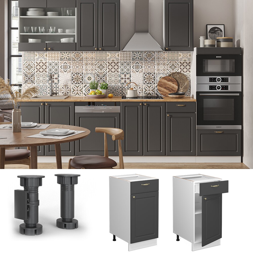 Vicco Schubunterschrank K&uuml;chenschrank K&uuml;chenm&ouml;bel Fame-Line Wei&szlig; Anthrazit-Gold Landhaus 40 cm K&uuml;che Einbauk&uuml;che Dreht&uuml;r Schublade Einlegeboden Blende K&uuml;chenzeile 