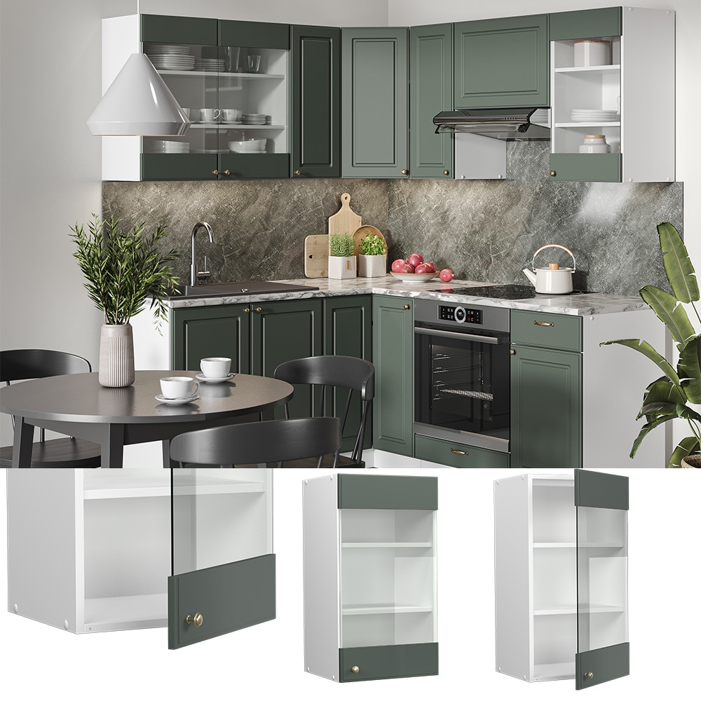 Vicco H&auml;ngeglasschrank K&uuml;chenschrank K&uuml;chenm&ouml;bel Fame-Line Wei&szlig; Gr&uuml;n-Gold Landhaus 40 cm K&uuml;che Einbauk&uuml;che H&auml;ngeschrank Glasschrank Dreht&uuml;r Einlegeboden K&uuml;chenzeile 