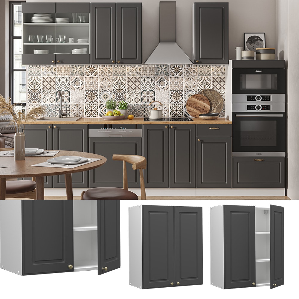 Vicco H&auml;ngeschrank K&uuml;chenschrank K&uuml;chenm&ouml;bel Fame-Line Wei&szlig; Anthrazit-Gold Landhaus 60 cm K&uuml;che Einbauk&uuml;che H&auml;ngeschrank Dreht&uuml;r Einlegeboden K&uuml;chenzeile 