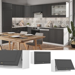 Vicco Hängeschrank Küchenschrank Küchenmöbel Fame-Line Weiß Anthrazit-Gold Landhaus 60 cm Küche Einbauküche Hängeschrank Klapptür Dunstabzugshaube Küchenzeile 