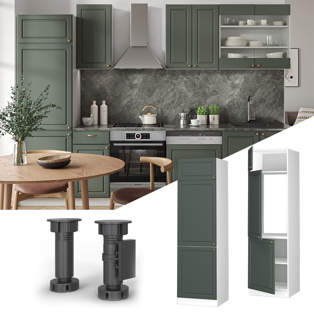 Vicco K&uuml;hlumbauschrank K&uuml;chenschrank K&uuml;chenm&ouml;bel Fame-Line Wei&szlig; Gr&uuml;n-Gold Landhaus 60 cm K&uuml;che Einbauk&uuml;che Blende Dreht&uuml;r Einlegeboden K&uuml;hlschrank K&uuml;chenzeile 