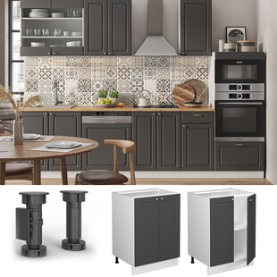 Vicco Unterschrank Küchenschrank Küchenmöbel Fame-Line Weiß Anthrazit-Gold Landhaus 60 cm Küche Einbauküche Drehtür Einlegeboden Blende Küchenzeile 